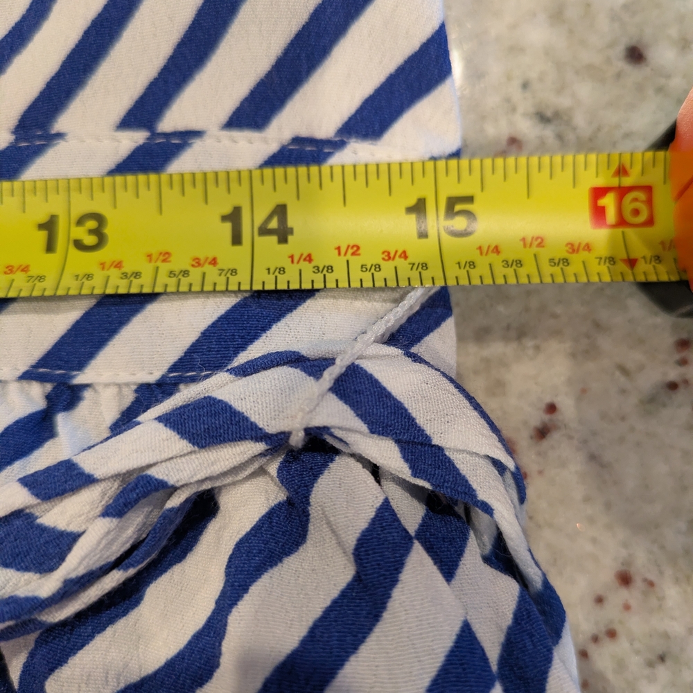 LOFT Nautical Blue White Stripe Faux Wrap Tie Waist Dress Size 6 Pockets - Picture 8 of 13